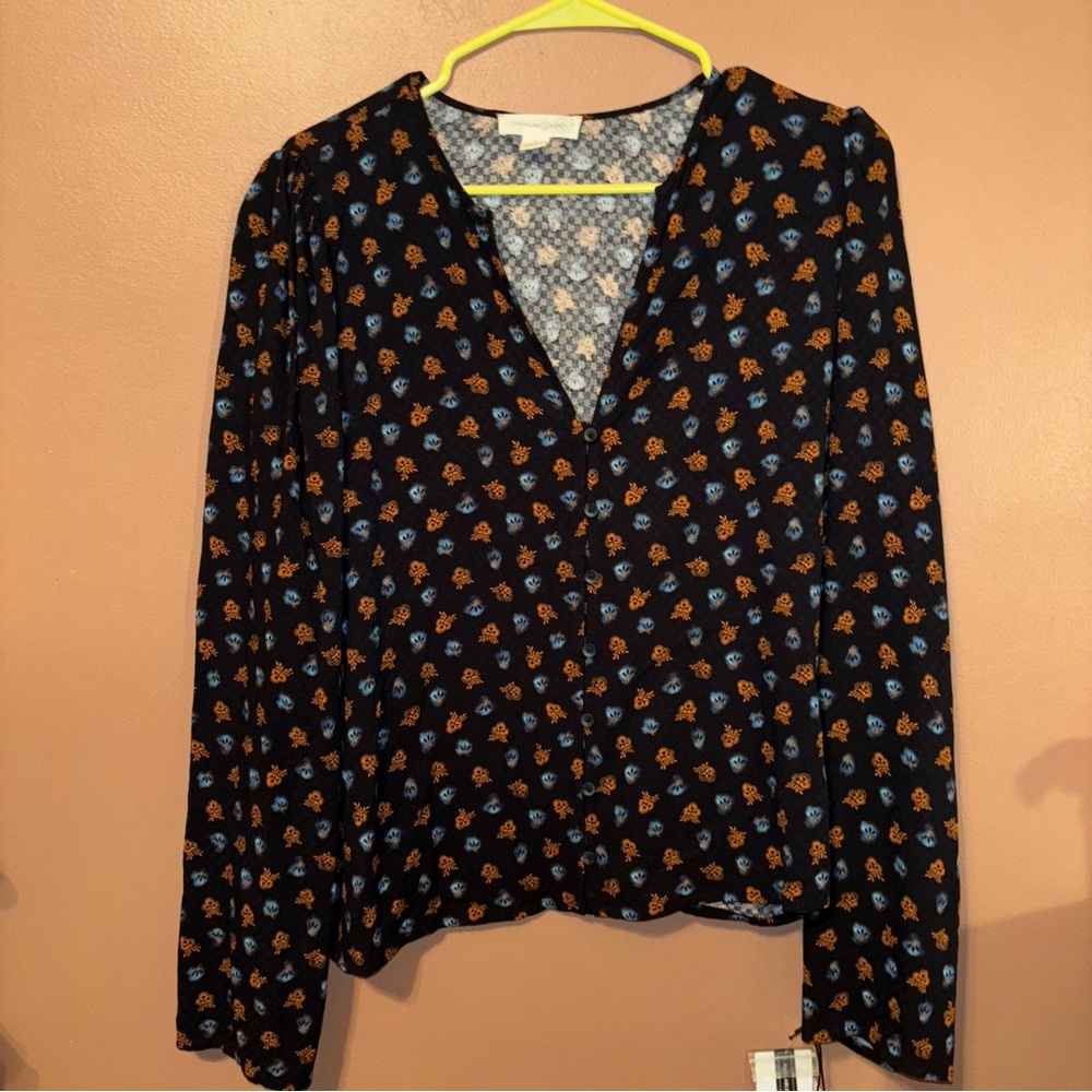 NWT Treasure & Bond Women's Floral Print Button Front Dobby Blouse Size Small